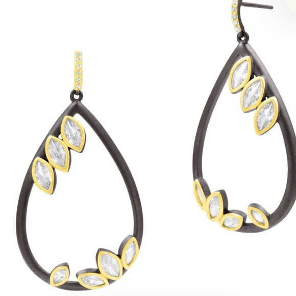 Freida Rothman Jewelry - Elegant Black and Gold Teardrop Earrings